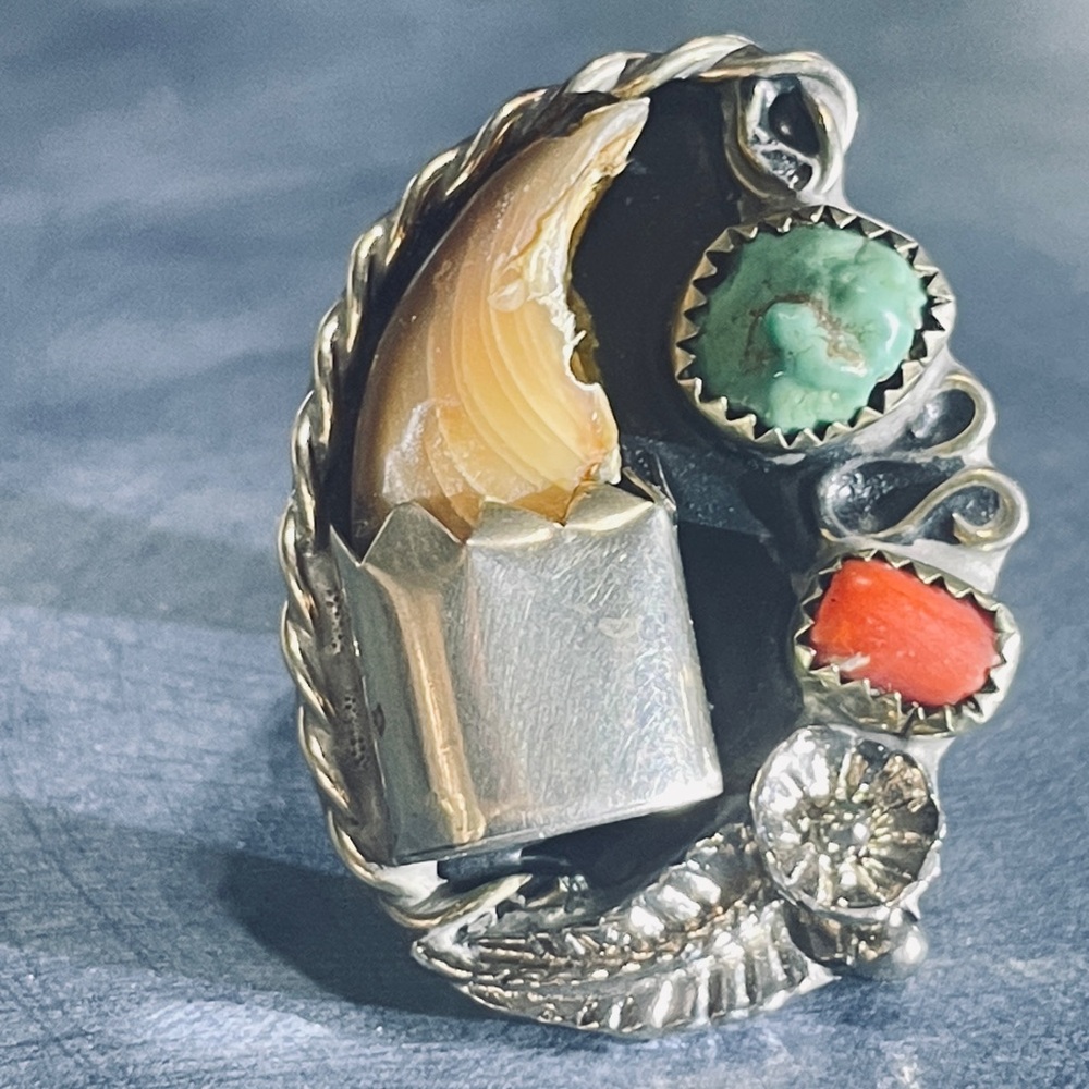 Silver and Multicolor Stone Men’s Ring
